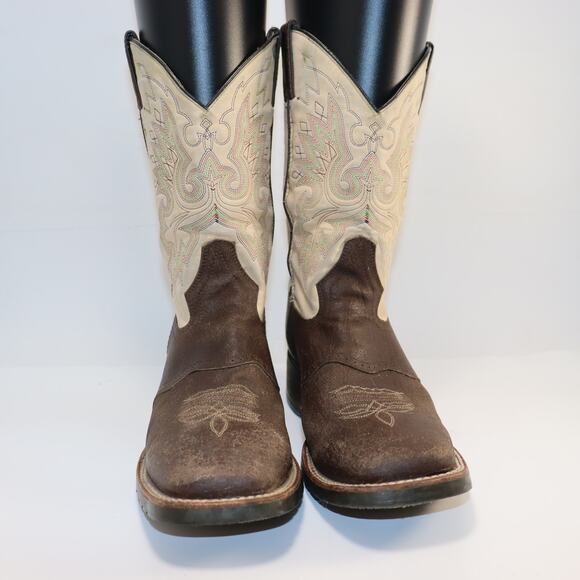 Double H DH3613 Western Cowboy Boots Brown & Tan Leather 8.5D Made in Mexico - Picture 3 of 6